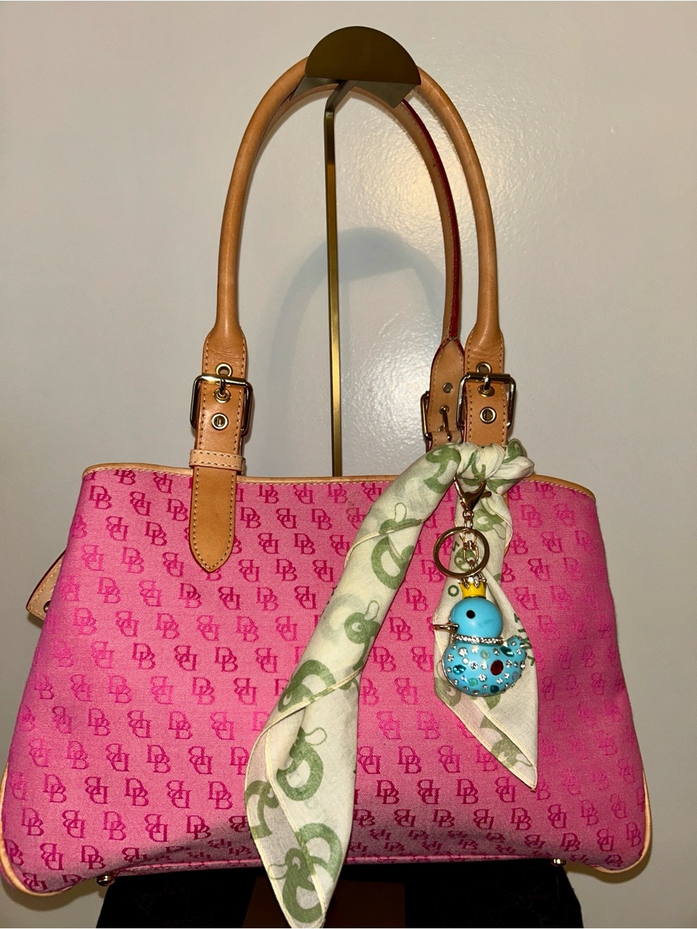 Y2K Dooney & Bourke Pink Signature Monogram Jacquard Satchel Shoulder Bag.